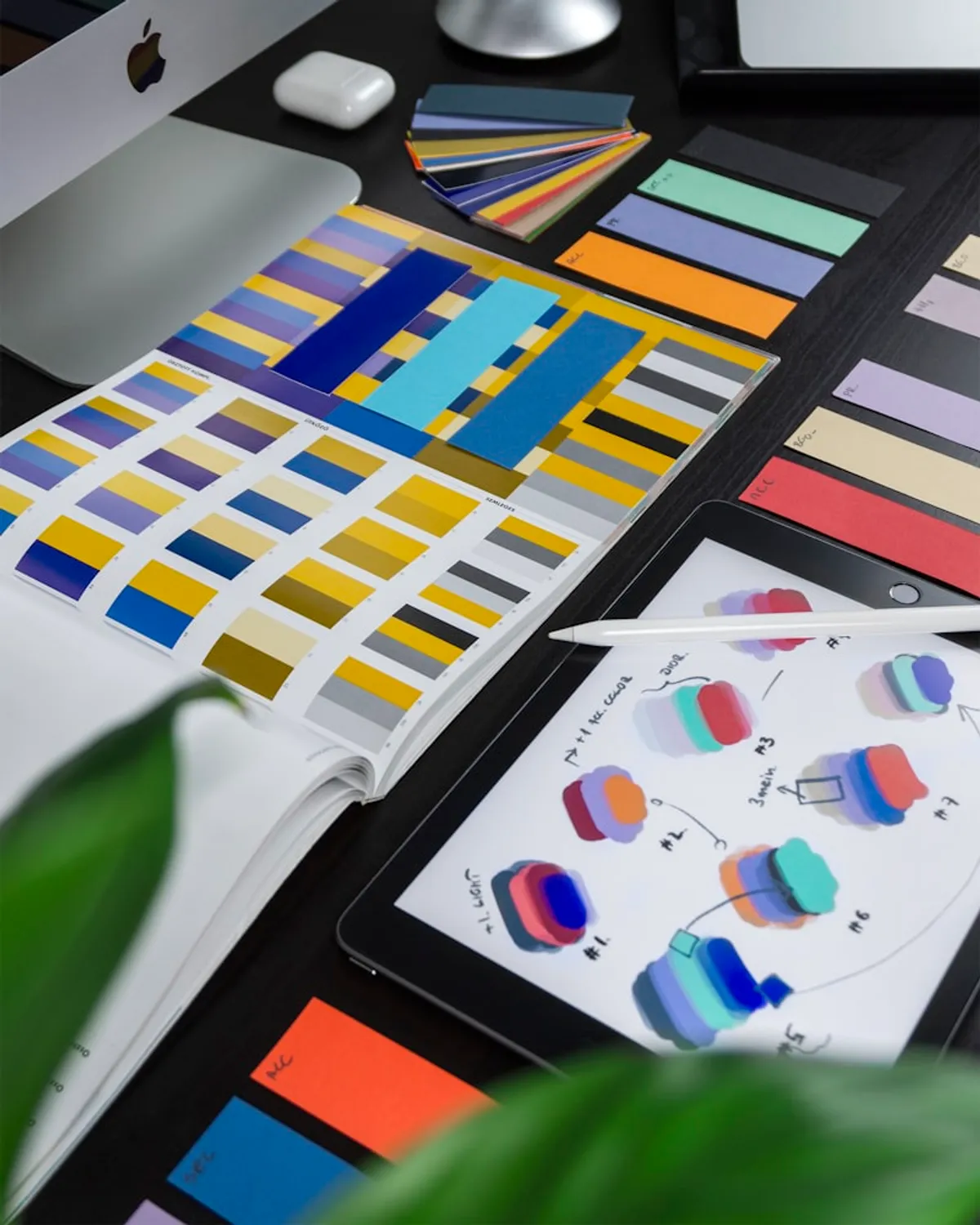 Creative branding design process with color palettes